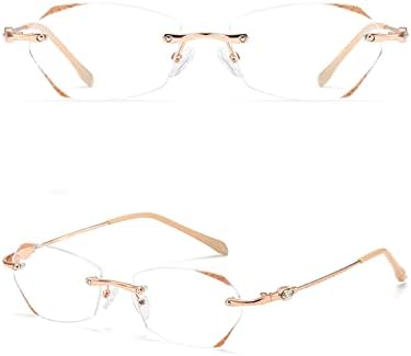 TERAISE Frameless Reading Glasses For Women With Blue Light Blocking,Fashion Diamond Cutting Rimless Eyeglasses
