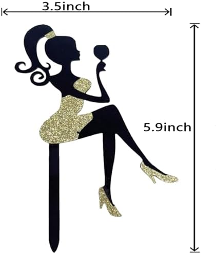 Lady Girl Cake Toppers Acrylic Black High Heels Personalised Cake Decorations for Birthday Bridal Engaged Wedding Party Dessert Baking Cake Decorations （Wine glass girl）