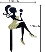Lady Girl Cake Toppers Acrylic Black High Heels Personalised Cake Decorations for Birthday Bridal Engaged Wedding Party Dessert Baking Cake Decorations （Wine glass girl）