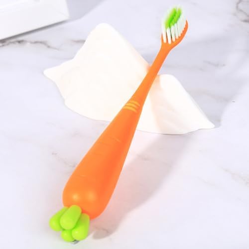 4 Pcs Soft Toothbrush Set, Carrot and Green Root Manual Toothbrushes with Soft Bristles for Daily Use and Travel, Ergonomic Design Suitable for