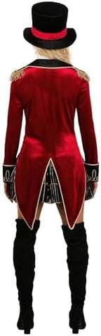 Women's Deluxe Ringmaster Costume Circus Ringleader Halloween Costume with Dress Coat Hat and Collar