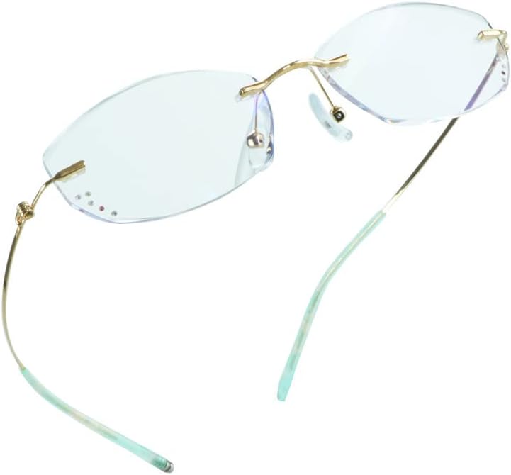 LifeArt Blue Light Blocking Glasses,Computer Reading Glasses,Rimless Frame Tinted Lens with Diamond,Stylish for Women (No Magnification)