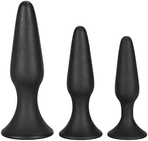 CalExotics Silicone Anal Trainer Kit - 3 Piece Butt Plug Set With Suction Cup - Waterproof Fetish Sex Toys for Couples - Black