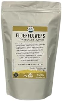 Elderflowers Organic Sambucus nigra European Elder flower Make Tasty Cordial Elderflower Syrup Wine or Elder flower Tea, Resealable Bag 10 oz