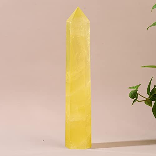 Large Natural Citrine Healing Crystal Wand 7.08-7.87" Natural Crystal Tower 6 Faceted Chakra Crystal Point Meditation Therapy Reiki Energy Stone Home Decor Collection Gift