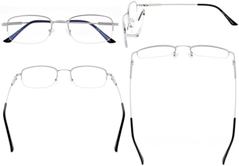 Eyekepper Half-Rim Protection Progressive Reading Glasses 3 Levels Multifocus Readers Men Women Bendable Memory Frame (Silver)