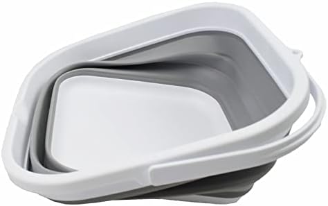 SAMMART 5.5L (1.4 Gallon) Collapsible Square Handy Bucket/Foldable SquareWater Pail/Portable Tub with Handle. (White/Grey (Set of 2))
