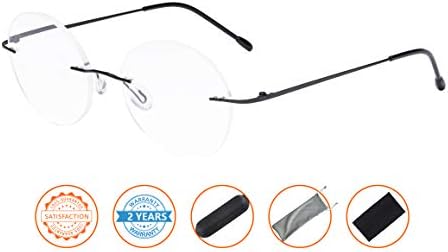 CessBlu Rimless Reading Glasses Round Readers for Men Women (Black) +1.25