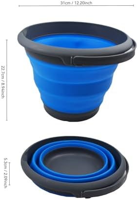 SAMMART 8.5L (2.2 Gallon) Collapsible Plastic Bucket - Foldable Round Tub - Portable Fishing Water Pail - Space Saving Outdoor Waterpot. Size 31cm Dia (Grey/Blue)
