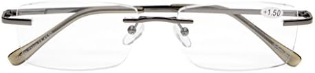 Eyekepper Mens Womens Spring Hinges Rimless Reading Glasses Gunmetal +1.0