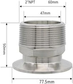 1/4" 3/8" 1/2" 3/4" 1" -4" NPT Male x 0.5" 0.75" 1.5" 2" -4" Tri Clamp Connector Pipe Fitting 304 316L Stainless Steel(2-NPT-K77.5,SUS316L) AIQFTGSNS