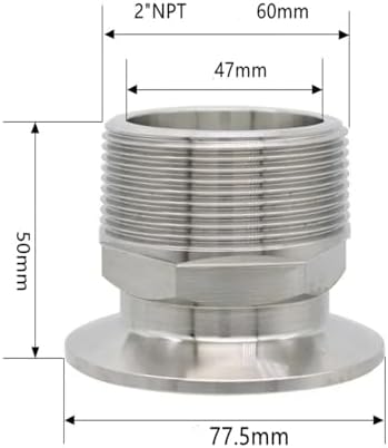 1/4" 3/8" 1/2" 3/4" 1" -4" NPT Male x 0.5" 0.75" 1.5" 2" -4" Tri Clamp Connector Pipe Fitting 304 316L Stainless Steel(2-NPT-K77.5,SUS316L) AIQFTGSNS