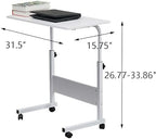 Henf Mobile Sofa Side Table Rolling Bed Table Snack Table, Height Adjustable Portable Laptop Computer Stand Desks Breakfast Tray Table with Wheels for Living Room Bedroom, White