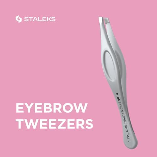 STALEKS BEAUTY & CARE 20 Type 4 Eyebrow Tweezers – Narrow Beveled Stainless Steel with Ergonomic Handles for Fine Brows & Home Use