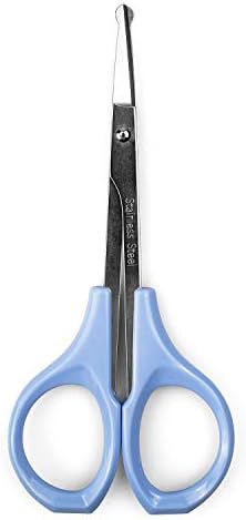 Eyebrow Scissors, Small Scissors for Facial, Nose, Eyebrow, Mustache, and Beard Hair Trimming & Grooming, Safety Edge, Blue Short Cap