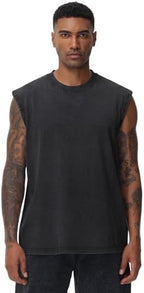 Mens Workout Tank Tops Sleeveless Tee Shirts Men Muscle Shirt Gym Acid Wash T Shirts Running Beach Loose Fit Tee