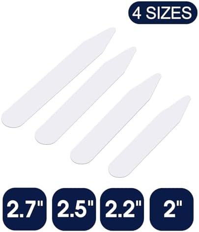 vivinin 112P Dress Shirt Collar Inserts, White Plastic Collar Stays with Storage Holder, 4 Assorted Sizes Invisible Collar Stiffeners for Men(2", 2.2", 2.5", 2.7")