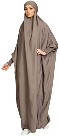 khalat Women's Solid Abaya Muslim Dress One-Piece Full Length Prayer Robe Overall Hijab Thobe Hooded Abaya Dress