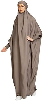 khalat Women's Solid Abaya Muslim Dress One-Piece Full Length Prayer Robe Overall Hijab Thobe Hooded Abaya Dress