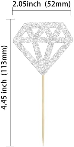 24Pcs Diamond Ring Cupcake Toppers Silver Glitter Diamond Wedding Ring Cupcake Picks for Marriage Engagement Anniversary Valentines Party Cake Decorations Supplies