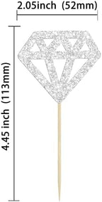 24Pcs Diamond Ring Cupcake Toppers Silver Glitter Diamond Wedding Ring Cupcake Picks for Marriage Engagement Anniversary Valentines Party Cake Decorations Supplies