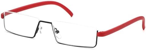 REAVEE Stylish Half Frame Reading Glasses for Women Ladies, Half Lens Lightweight Rectangle Metal Portable Readers with Cases, Red +1.5