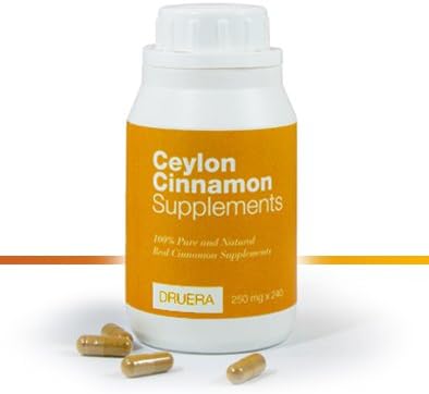 Dru Era Ceylon Cinnamon Supplements 250mg X 240 Capsules with 100% Alba Ceylon Cinnamon Powder & Shipped from Ceylon by DRUERA (1)