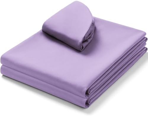 Comfyanno Massage Table Sheets Sets, 3 Pcs Professional Microfiber Massage Bed Cover Sheets, Soft, Light-Weight, Stain & Wrinkle Resistant, Includes Flat & Fitted Sheet, Face Cradle Cover - Lavender