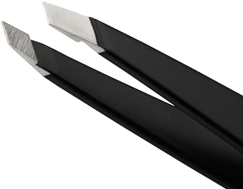 Tweezerman Black Stainless Steel Slant Tweezer - Eyebrow Tweezers for Women and Men