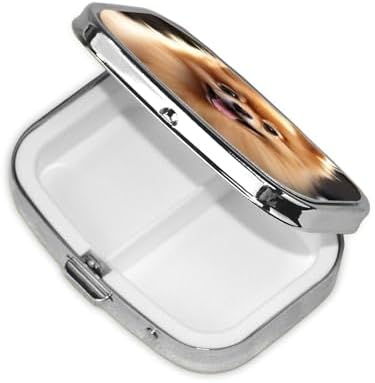 Pomeranian Dog Print Pill Box Square Metal Pill Case with 2 Compartment Portable Travel Pillbox Cute Mini Medicine Organizer for Pocket Purse