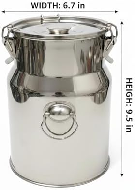 Stainless Steel Jug 1.32 Gallon Can with Lid, Metal Container Large Capacity Milking Pail for Goats, Food Grade for Cow or Home Use