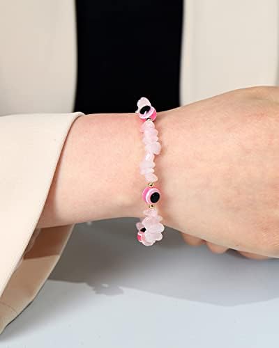 Jewever Evil Eye Bracelets with Natural Tumbled Chips Stones Crystals Quartz Bracelet for Women Energy Reiki Gemstones Spiritual Gems Jewelry Gifts