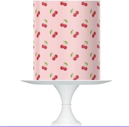 Sweet Cherry Pattern cake topper Edible Icing Sheet for Cake Decorating, Pink Background, 10 x 8 Inches,1/2 way to one cake topper