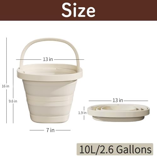 Collapsible Utility Bucket with Handle, 10L Sizes, Multi-Purpose for Foot Bath, Cleaning, Storage, Beige (Beige)