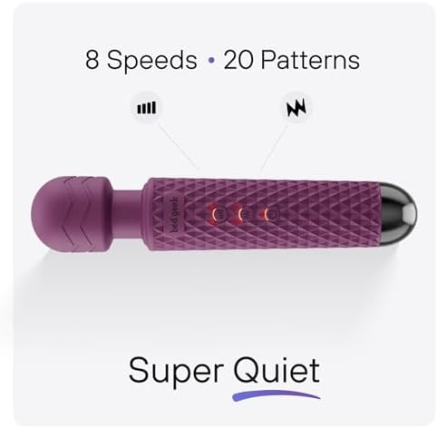 bed geek Cordless Personal Massage Wand – Waterproof & USB Rechargeable, Skin-Soft Silicone, 20 Vibration Patterns, 8 Speed Settings, Memory Function for Relaxation and Muscle Comfort