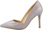 Lutalica Women's Patent Leather Pointed Toe Medium Heel Slip On Dress Stiletto Pumps for Office Party Evening
