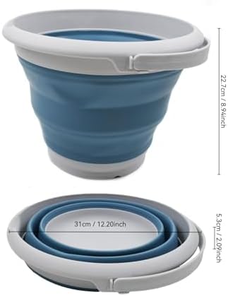 SAMMART 8.5L (2.2 Gallon) Collapsible Plastic Bucket - Foldable Round Tub - Portable Fishing Water Pail - Space Saving Outdoor Waterpot. Size 31cm Dia (Grey/Steel Blue, 2)