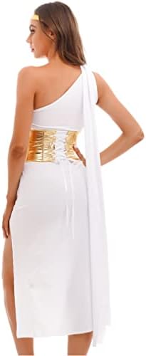 Women's Sexy Toga Costume Greek Queen Dress One Shoulder Grecian Halloween Dress
