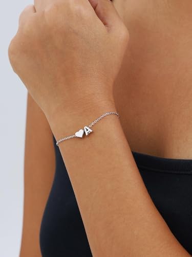 ChicSilver Sterling Silver Initial Bracelet Letters Personalized Heart Bracelet Hypoallergenic Dainty Bracelets for Women