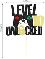 Arthsdite 1Pc Level 10th Unlocked Sign Cake Topper Happy 10th Birthday Level Up Tenth Cake Decorations for Video Game Controller Themed Kids Boy Girl Bday Party Supplies