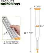 Magshion Aluminum Underarm Crutches for 5'10" - 6'6" Adults, Grip Height Adjustable by Push Button, Lightweight Walking Crutch with Non-Slip Rubber Feet, 1-Pair, Large