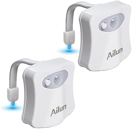 Toilet Night Light 2Pack by Ailun Motion Sensor Activated LED Light 8 Colors Changing Toilet Bowl Illuminate Nightlight for Bathroom Battery Not Included Perfect with Water Faucet Light