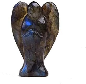 Hand-Carved Labradorite Guardian Pocket Angel Healing Worry Stone Natural Gemstone Crystal Quartz Healing Statue 3 inch (Labradorite 3")