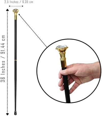 Diamond Bling Costume Cane Walking Stick - Fancy Party Dress Canes for Women, Seniors - 2 Pc Travel Stick for Mobility, Knee Support- Elegant Dress Accessories, Gatsby Costume Men - 35.75" Gold