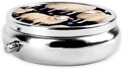 ZhongGuo Sheep and Lambs Printed Pill Organizer,Round Travel Pill Organizer Mini Medicine Pill Box for Purse Iron Plating
