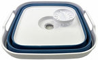 SAMMART 10L (2.64 Gallon) Collapsible Dishpan with Draining Plug - Foldable Washing Basin - Portable Dish Washing Tub - Space Saving Kitchen Storage Tray (White/Metalic Blue)