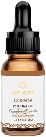 100% Pure Copaiba Essential Oil 0.34 Fl Oz, Therapeutic Grade Copaiba Oil in Amber Glass Bottle with Dropper for Diffuser, Massage, Skin Care & DIY