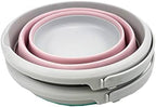 SAMMART 5.5L (1.4 Gallon) Set of 2 Collapsible Plastic Bucket - Foldable Round Tub - Portable Fishing Water Pail - Space Saving Outdoor Waterpot. (Pale Pink + Pine)