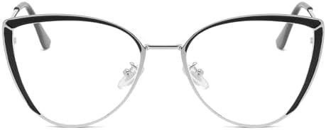LJCZKA Cat Eye Blue Light Blocking Glasses for Women Computer Glasses Metal Frame Anti Eyestrain