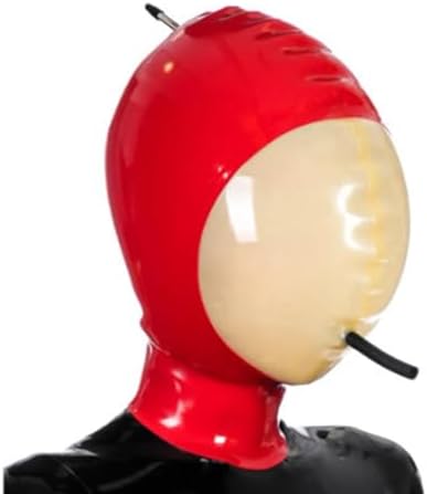 Latex Hood Inflatable Headgear with Mouth Tube Full Face Hood Rubber Head Mask Back Zipper for Cosplay